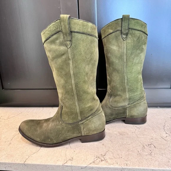 Frye Olive Suede Western Heeled Boots - Picture 3 of 5